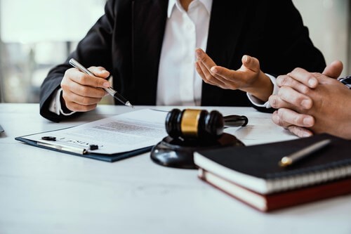 two people in a legal meeting